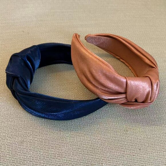 ✨ SALE Anthropologie Satin Wide Knotted Headband Set of 2 Navy/Blush Pink - Picture 1 of 2